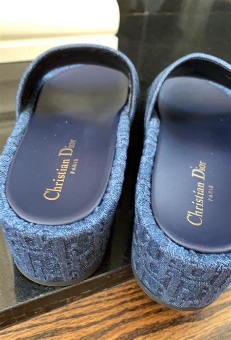 Shop Christian Dior Dior Blue Dway Oblique Denim Flats Sandals By