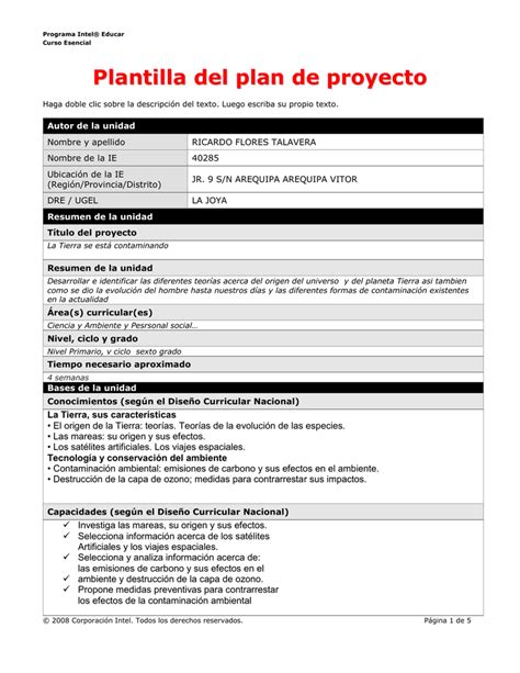 Plantilla Del Plan De Proyecto