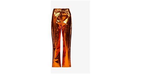 Amy Lynn Lupe Metallic High Rise Straight Leg Faux Leather Trouser In Orange Lyst Canada
