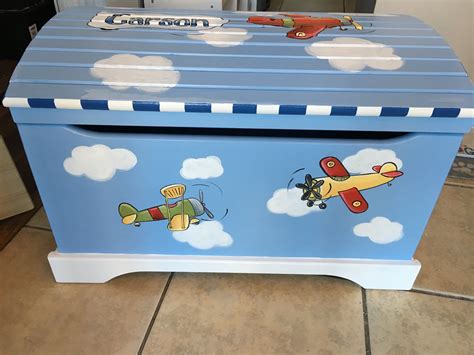 Airplane Toy Box Painted Toy Chest Childrens Toy Box Hand Painted