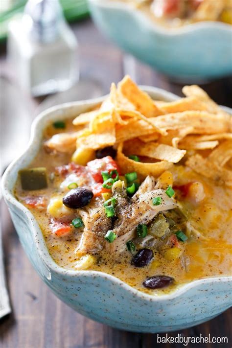 Remove chicken parts from brine and pat dry. Slow Cooker Cheesy Chicken Tortilla Soup | Baked by Rachel ...