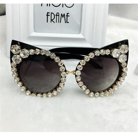 buy new 2016 women luxury brand sunglasses jewelry rhinestone decoration cat
