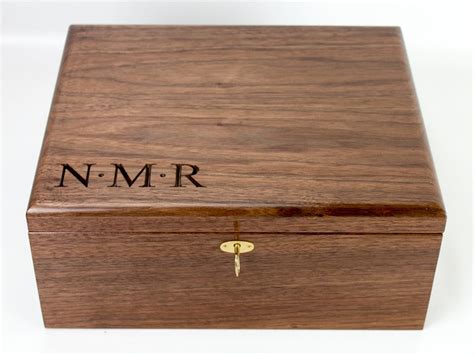 large keepsake box in black walnut with lockset personalized with carved initials large