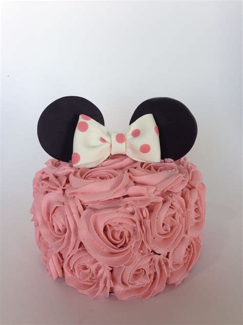 Minnie Mouse Smash Cake With Pink Rosettes Ear And Bows Disney