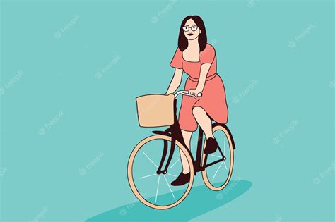 Premium Vector Illustrations Young Beautiful Girl Riding Bike In The Park