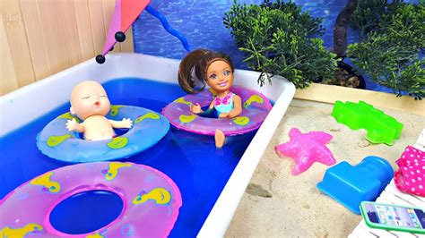 Barbie Baby Doll Water Fun At The Swimming Pool Youtube
