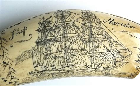 Vintage Scrimshaw Faux Resin Carved Sperm Whale Tooth Ship Mercator