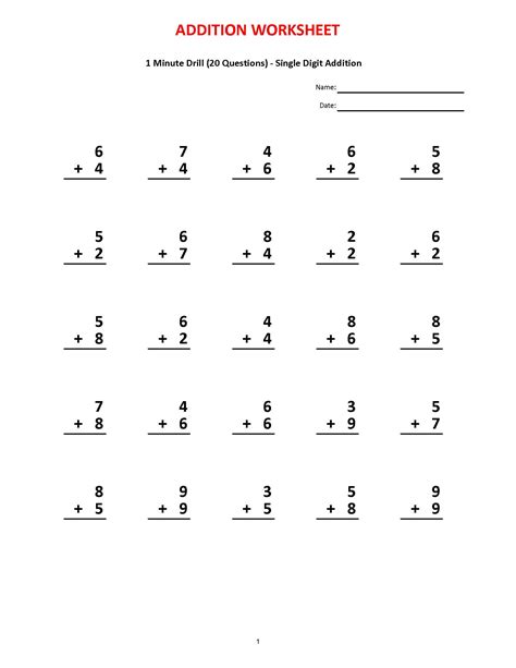 1 Minute Math Worksheets Addition