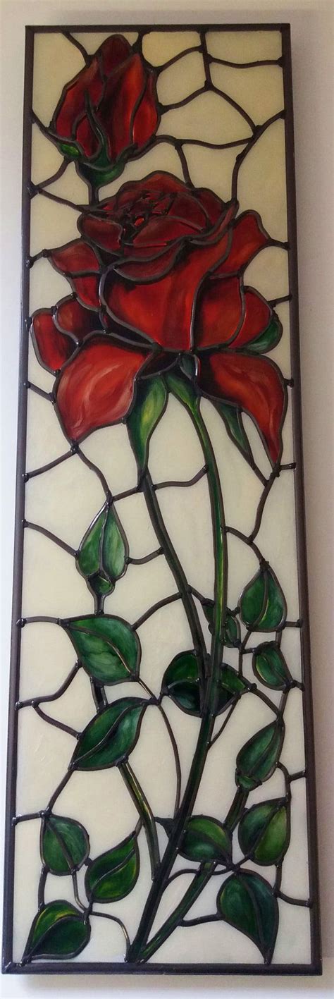 Red Rose An Art Nouveau Tiffany Style And Inspired Rose Leaded Stained Glass Effect