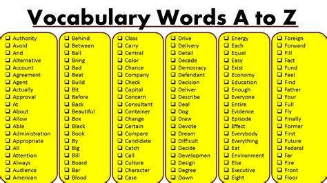 Vocabulary A To Z List Login Pages Info