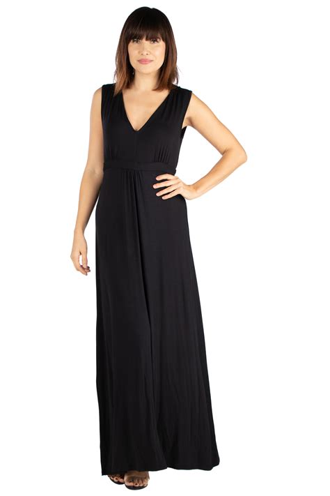 24seven comfort apparel sleeveless empire waist maxi dress in black size l