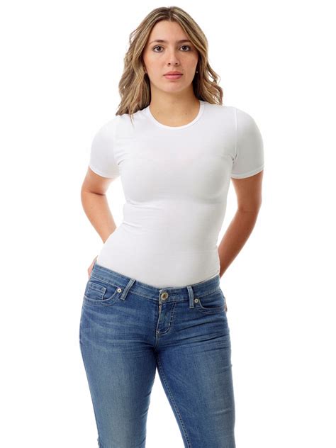 Womens Ultra Light Cotton Spandex Compression Crew Neck T Shirt Men