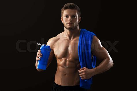 Shirtless Ripped Sportsman Drinking After Workout Stock Image Colourbox