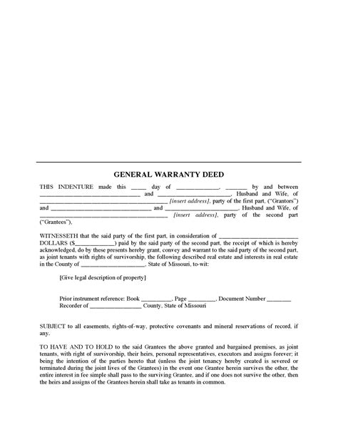 Missouri Warranty Deed For Joint Ownership Legal Forms And Business
