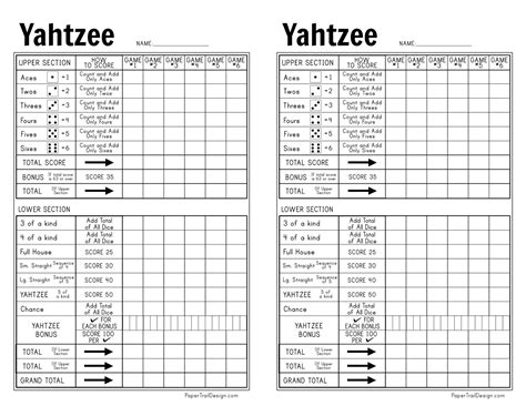 Printable Yahtzee Forms Printable Forms Free Online