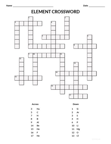 This word search includes the forty most common elements in the earth's crust. Element Crossword Puzzle - Crossword Puzzle Activity
