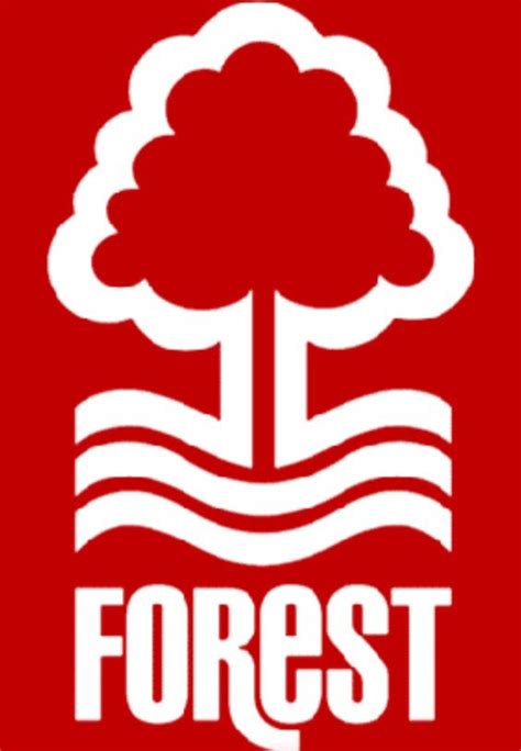 The Forest Logo On A Red Background With Water And Trees In White