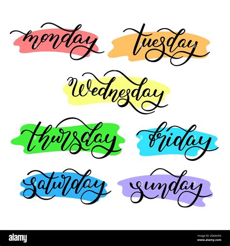 Lettering Days Of The Week Monday Tuesday Wednesday Thursday Friday Saturday Sunday