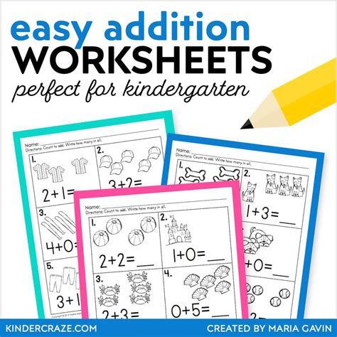 Easy Addition Worksheets Kindergarten Math No Prep Printable Kinder