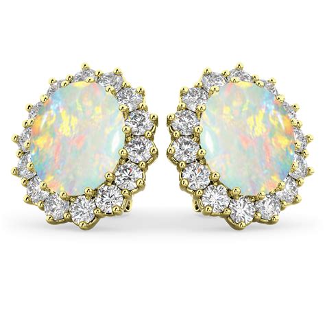 Oval Opal And Diamond Accented Earrings 14k Yellow Gold 1080ct Ad4967