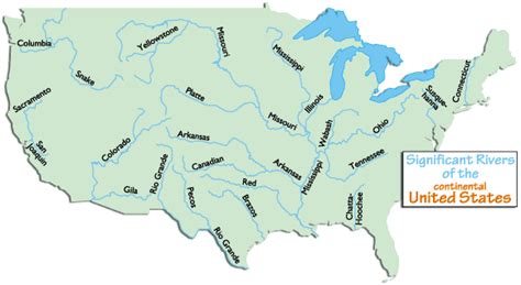 Usa Major Rivers And Mountains Headwatersof Rivers In The United