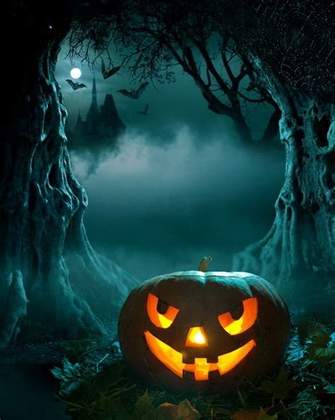 5x7ft Spooky Halloween Scary Pumpkins Bats Full Moon Hauted Castle