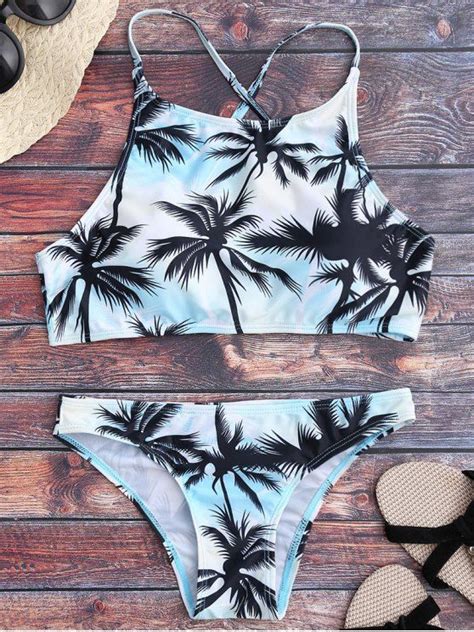 15 33 high neck palm tree print bikini set multicolor m swimsuits high neck bikinis