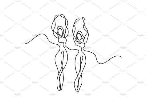 Line Drawing Of Dancing Women Pre Designed Illustrator Graphics