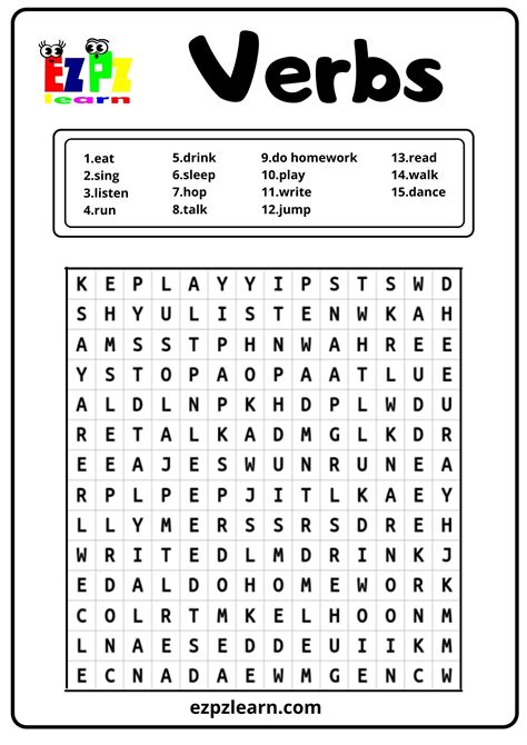Verbs Word Search 1 Free Pdf Download