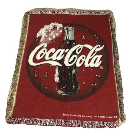 Vintage Coca Cola Woven Tapestry Throw Blanket 38”x47” Red Coke Fringed
