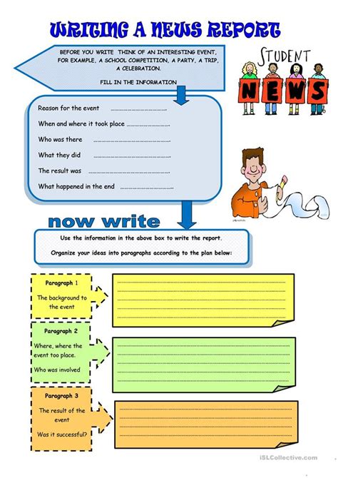 Writing: a news report worksheet - Free ESL printable worksheets made