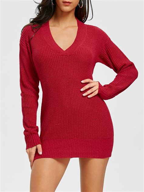 [57 Off] Mini V Neck Chunky Sweater Dress Rosegal
