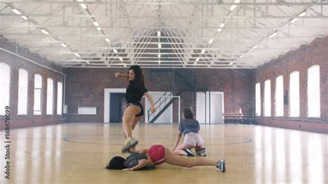 Three Girls Twerking In Sport Gym Stock Video Adobe Stock