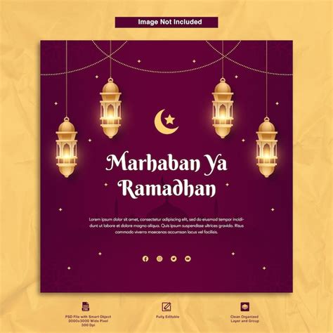 Premium Psd Marhaban Ya Ramadhan Purple Theme Greeting Card Template