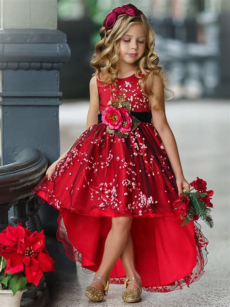 Girls Formal Dresses Cherry Blossom Embroidered Hi Lo Party Dress
