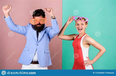 Couple Having Fun Bearded Man With Pretty Woman Party Fun Couple In Love Office Party Best