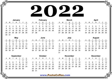 Us 2022 Calendar Free Printable A4 Size In 2022