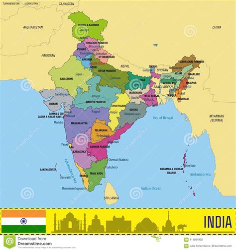 Mapa Político Del Vector De La India Ilustración Del Vector