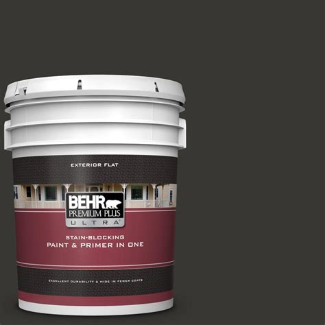 Behr Premium Plus Ultra 5 Gal Black Flat Exterior Paint And Primer In