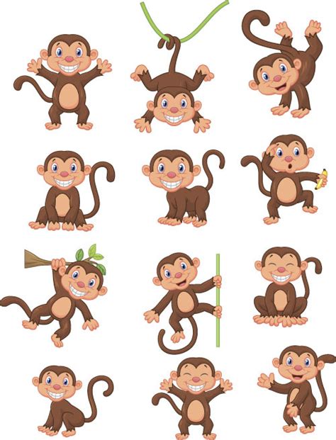 Funny Cartoon Monkeys Design Vector 01 Free Download