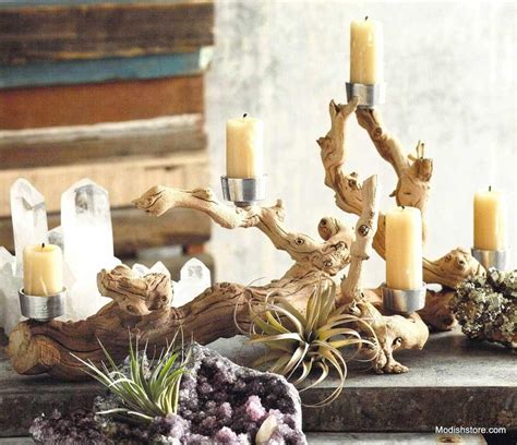 Roost Natural Ivory Vertical Driftwood Candelabra And Pillar Candle Hold