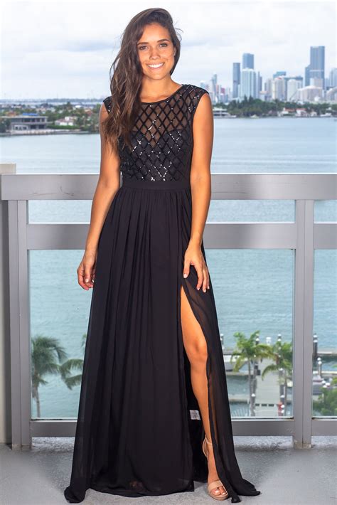 Black Maxi Dress With Sequin Top Maxi Dresses Saved By The Dress