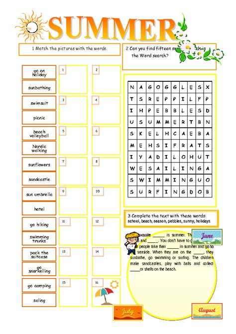 Wordsearch 100 Summer Vacation Words Answers Summer Holidays Word