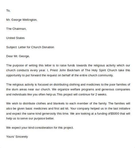 Sample Thank You Letter For Donation To Church Template Business