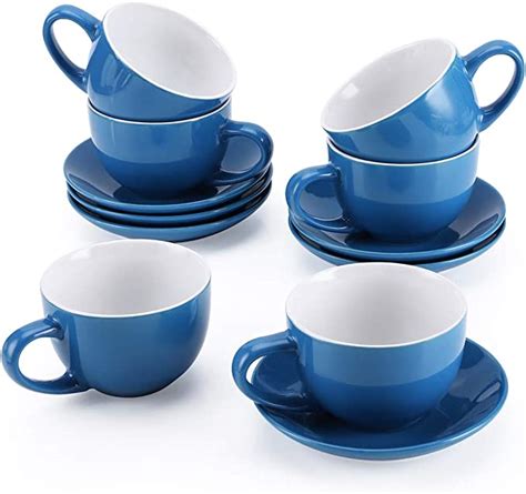 85oz Tea Cup And Saucer Set Of 6 Porcelain Coffee Mugs