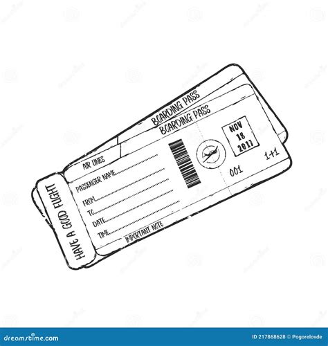 Airline Boarding Pass Ticket Design Hand Drawn Stock Vector Illustration Of Background