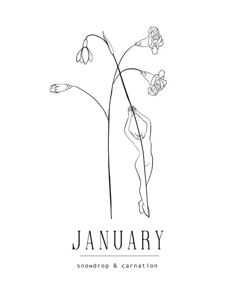 January Birth Month Flower 8x10 Minimal Floral Line Art Snowdrop