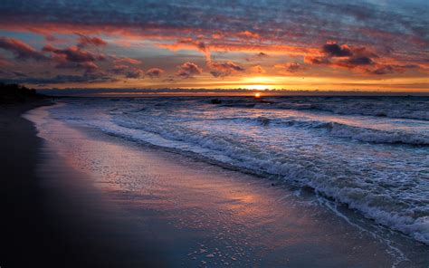 1920x1200 Beach Shore Nature Sunset Clouds Sky Sea