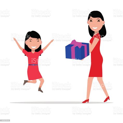Vector Cartoon Mother Giving Daughter A Present Stock Vector Art And More