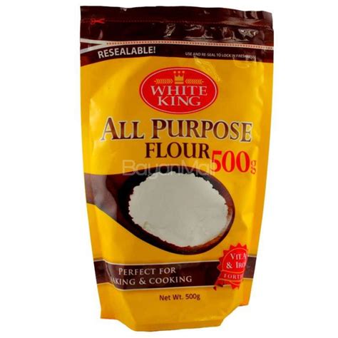 All purpose flour is more finely milled, and has a medium gluten content. White King All Purpose Flour 500g